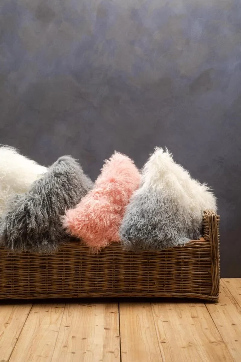 Bosie Real Mongolian Fur Grey Square Cushion