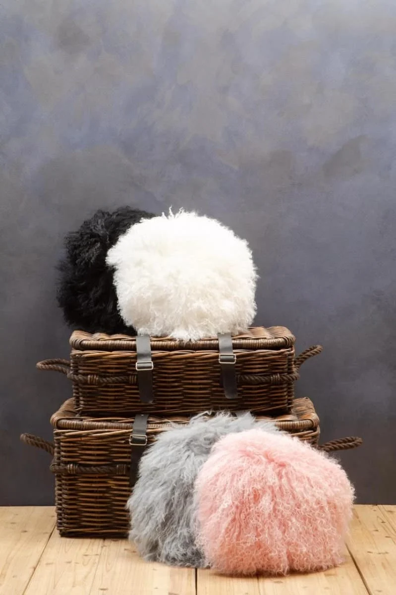 Bosie Real Mongolian Fur Grey Round Cushion