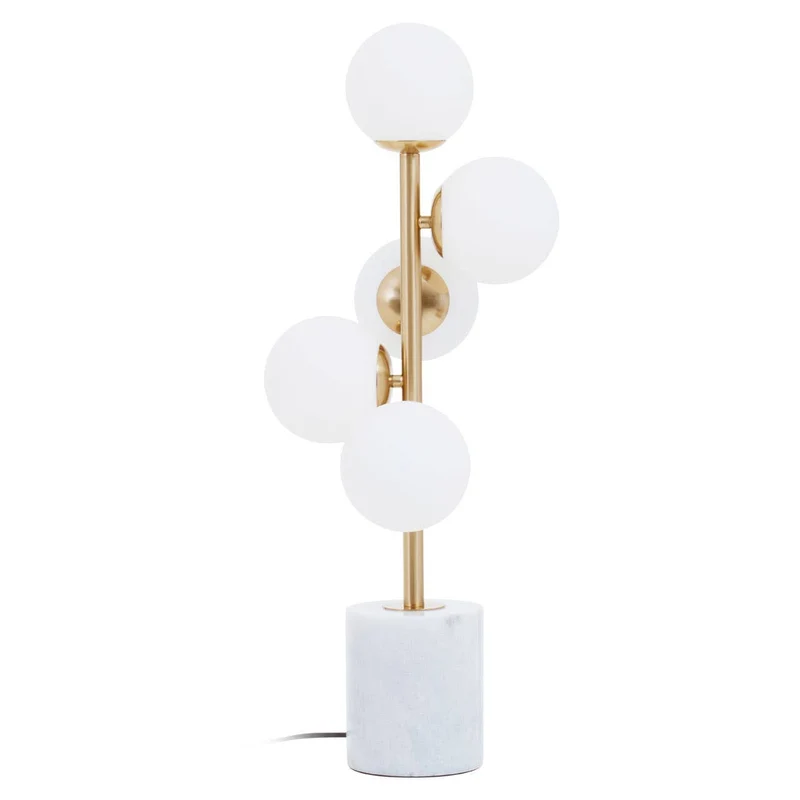 Abira White Marble and Brushed Brass 5 Bulb Table Lamp