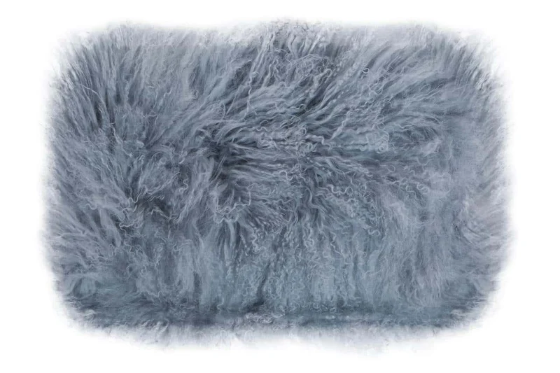 Bosie Real Mongolian Fur Grey Rectangular Cushion