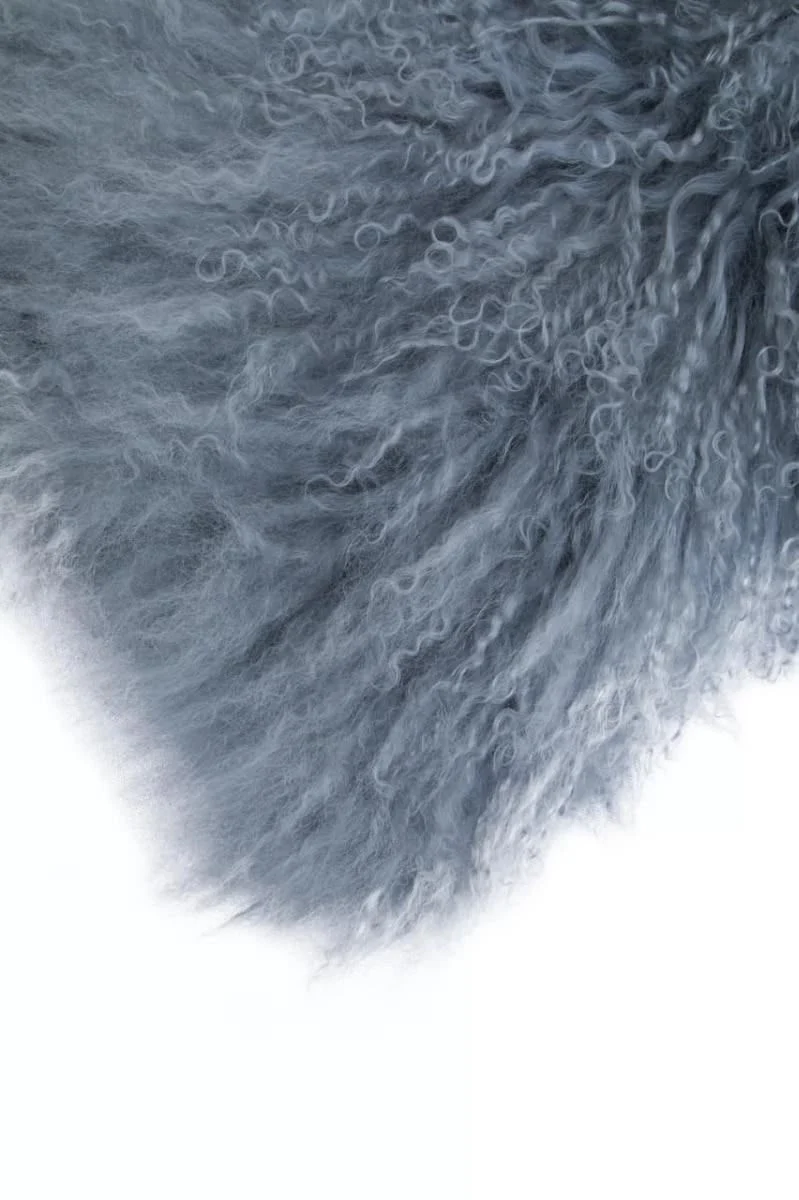 Bosie Real Mongolian Fur Grey Rectangular Cushion