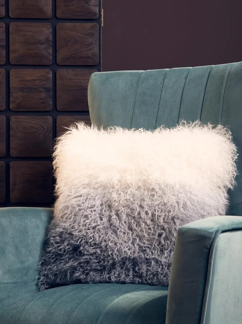 Bosie Real Mongolian Fur Grey Ombre Square Cushion