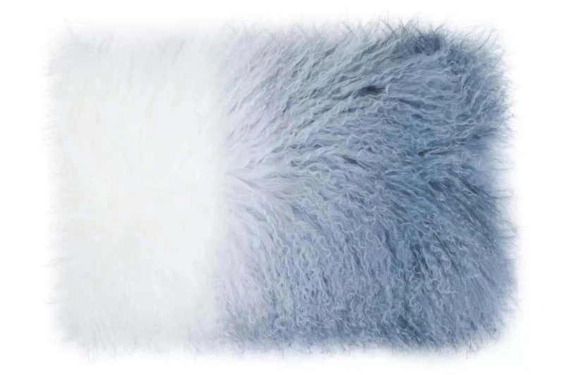 Bosie Real Mongolian Fur Grey Ombre Rectangular Cushion