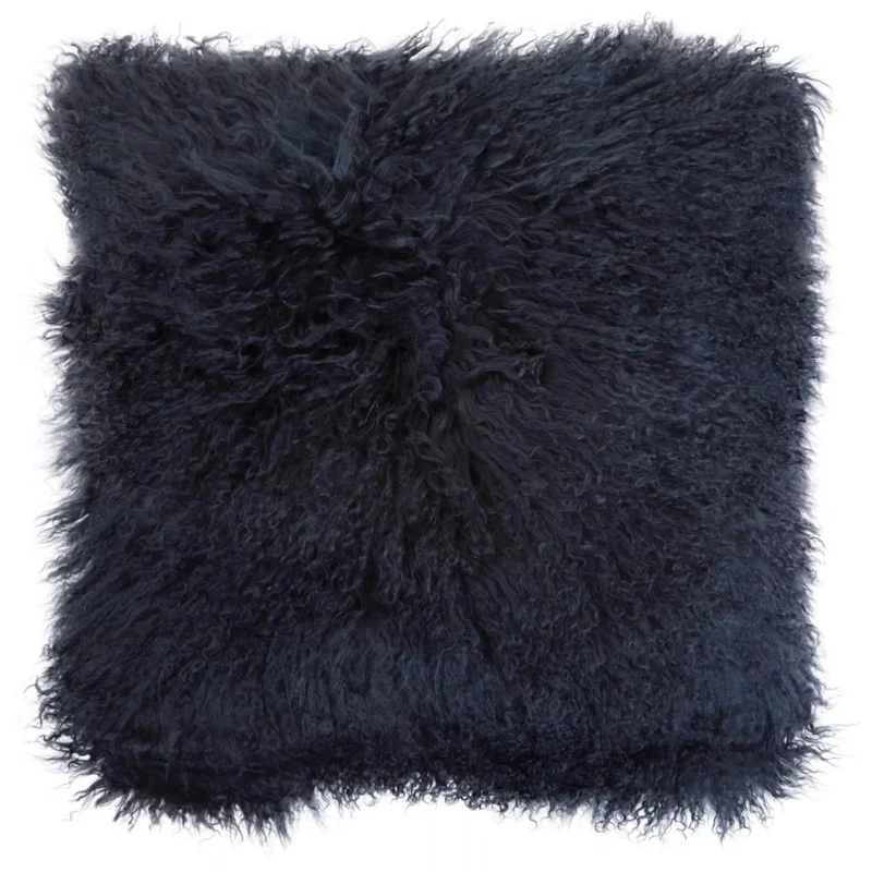 Bosie Real Mongolian Fur Black Square Cushion