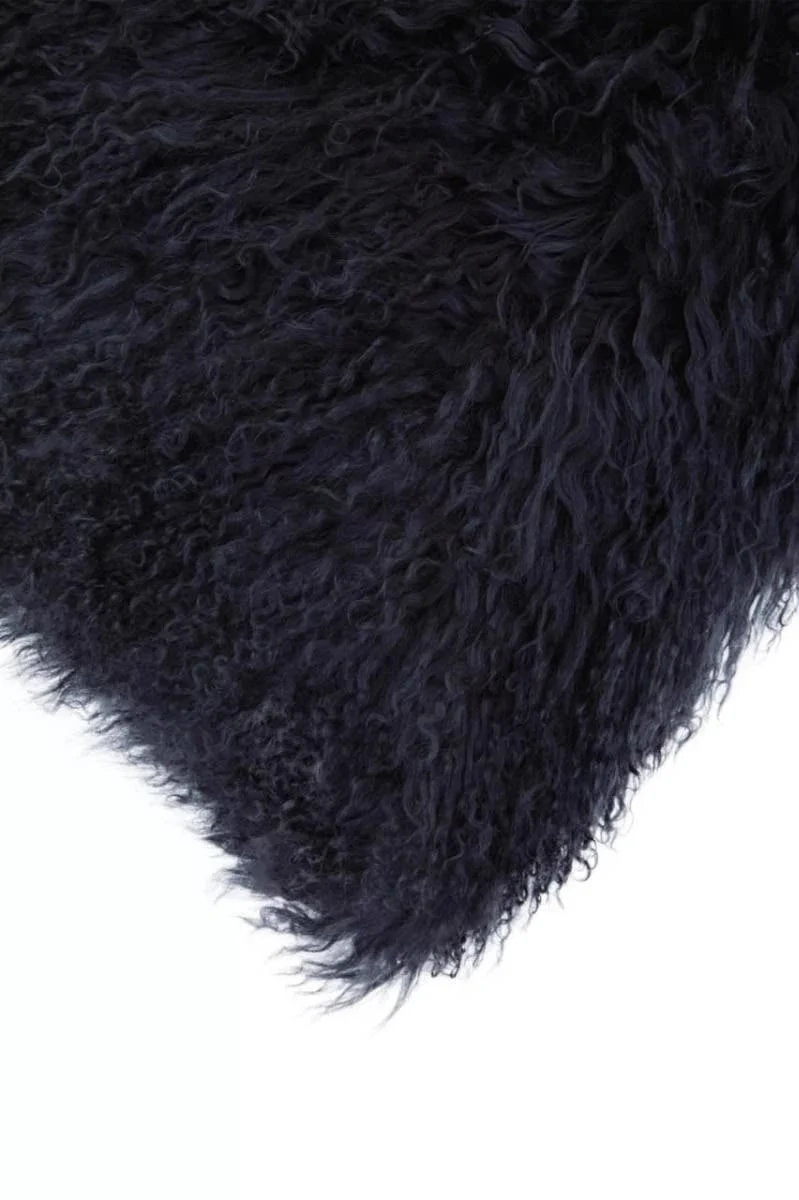 Bosie Real Mongolian Fur Black Square Cushion