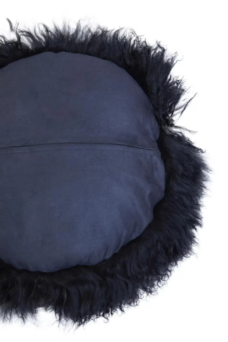 Bosie Real Mongolian Fur Black Round Cushion