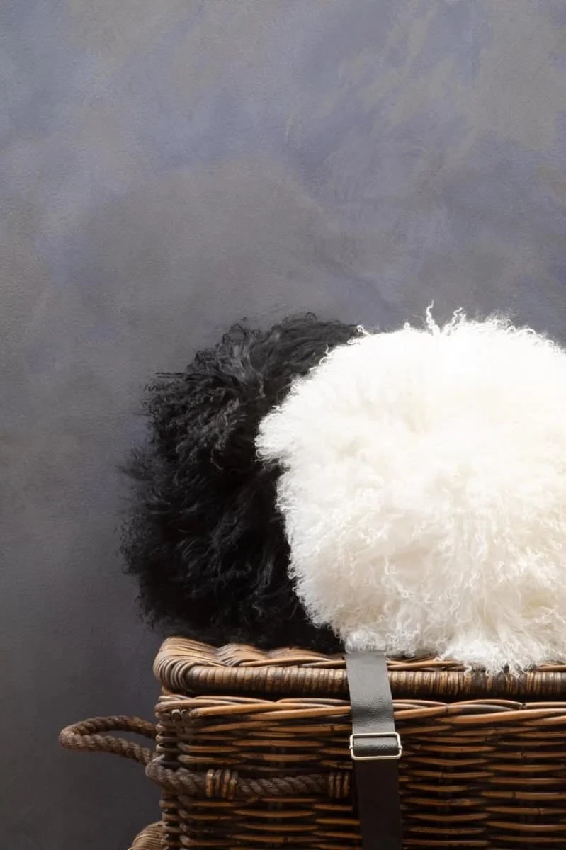 Bosie Real Mongolian Fur Black Round Cushion