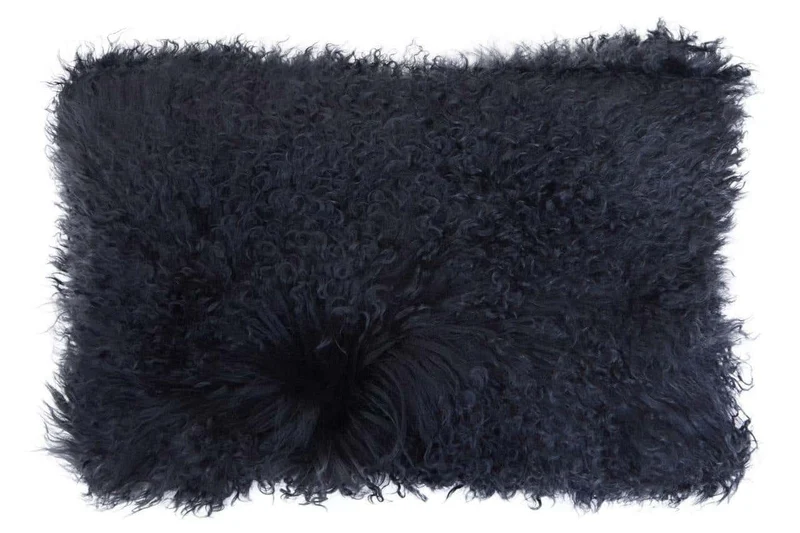 Bosie Real Mongolian Fur Black Rectangular Cushion