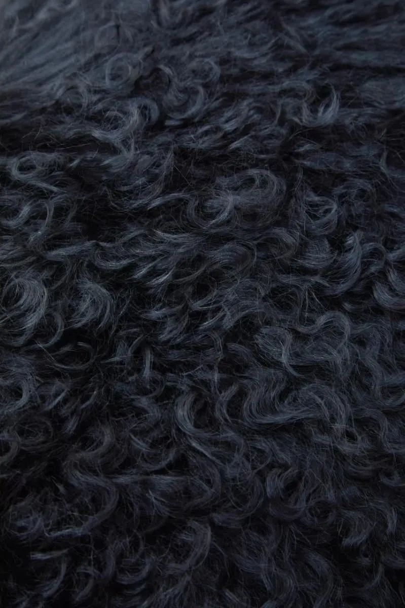 Bosie Real Mongolian Fur Black Rectangular Cushion
