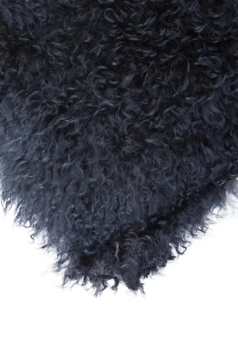 Bosie Real Mongolian Fur Black Rectangular Cushion