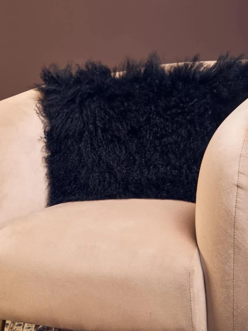Bosie Real Mongolian Fur Black Rectangular Cushion