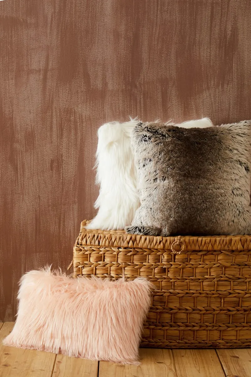 Bosie Mongolian Faux Fur Pink Rectangular Cushion