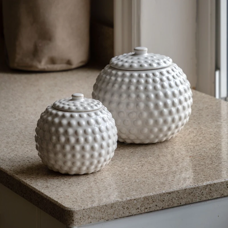 Alba Beaded Trinket Jar White Large | OUTLET