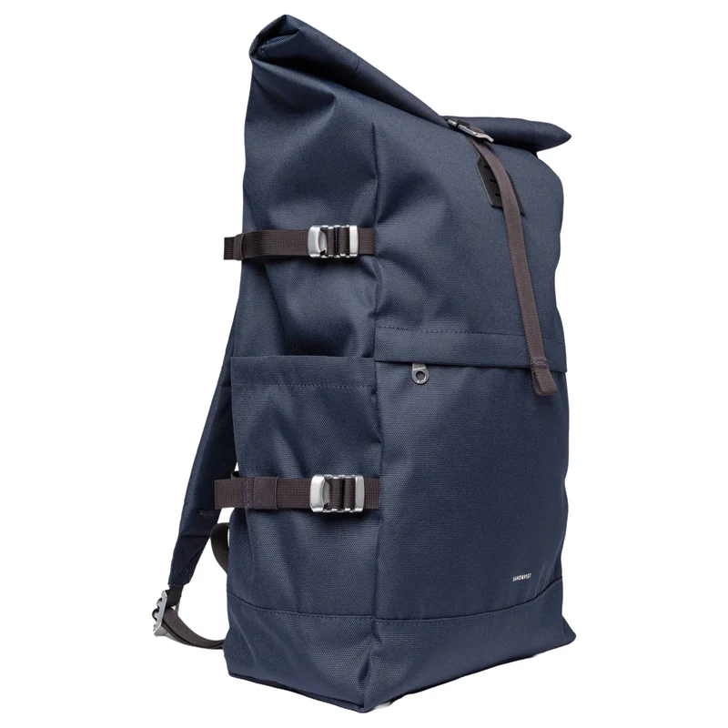 Sandqvist Icon Rolltop - Mochila L 16" 65 cm expandible (navy with black leather)