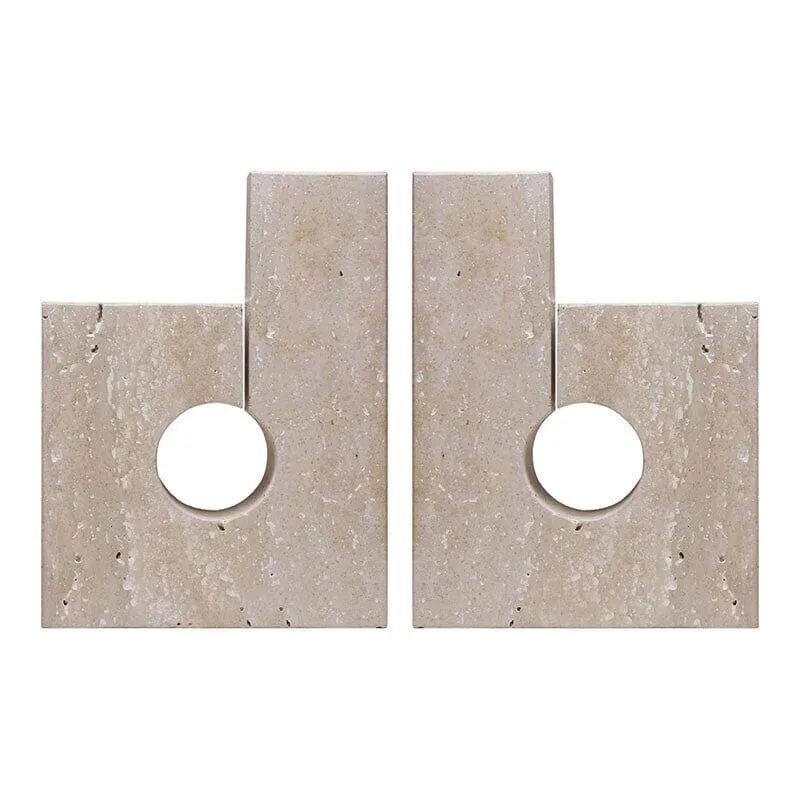 Tibor Set Of Two Sculptural Travertine Bookends| OUTLET