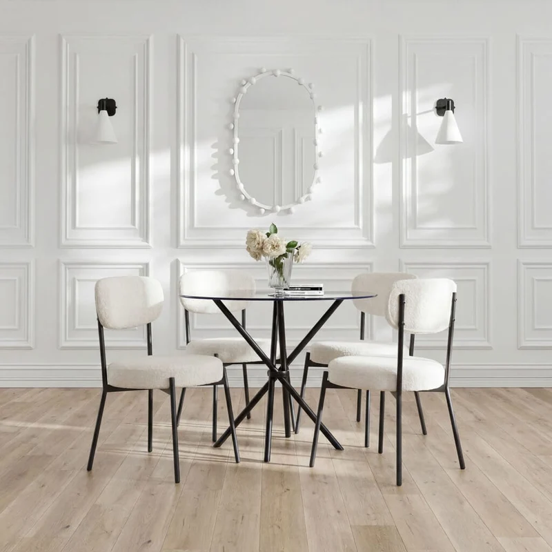 Casa Glass and Black Dining Table 4 Smith Caramel Chairs