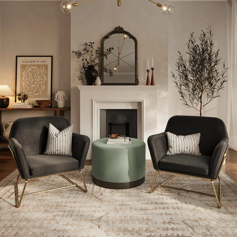 Lara Sage Velvet Large Pouffe