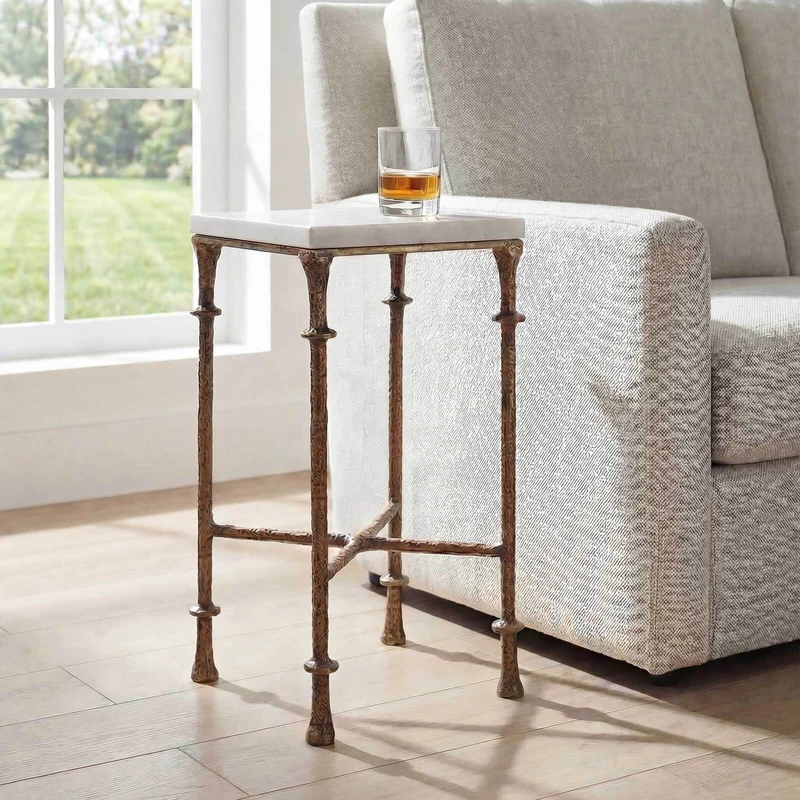 Penelope Square Side Table in White Marble