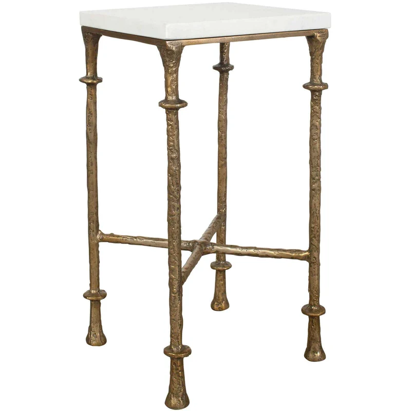Penelope Square Side Table in White Marble