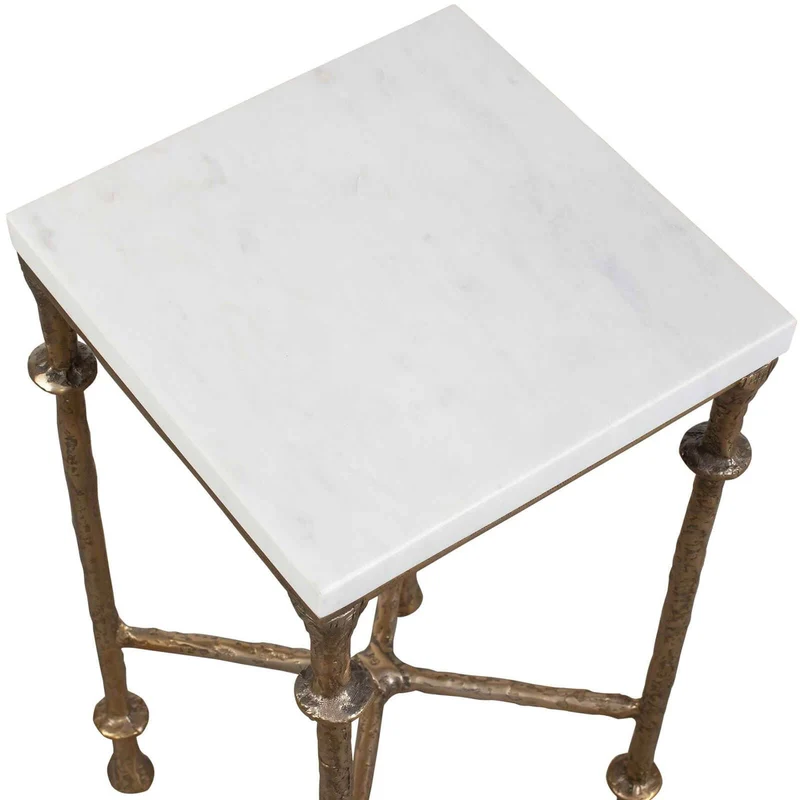 Penelope Square Side Table in White Marble