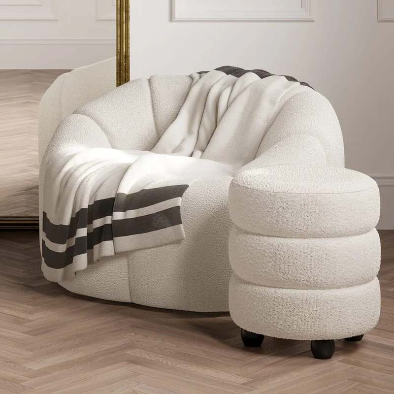 Emi Ivory and Black Pouffe