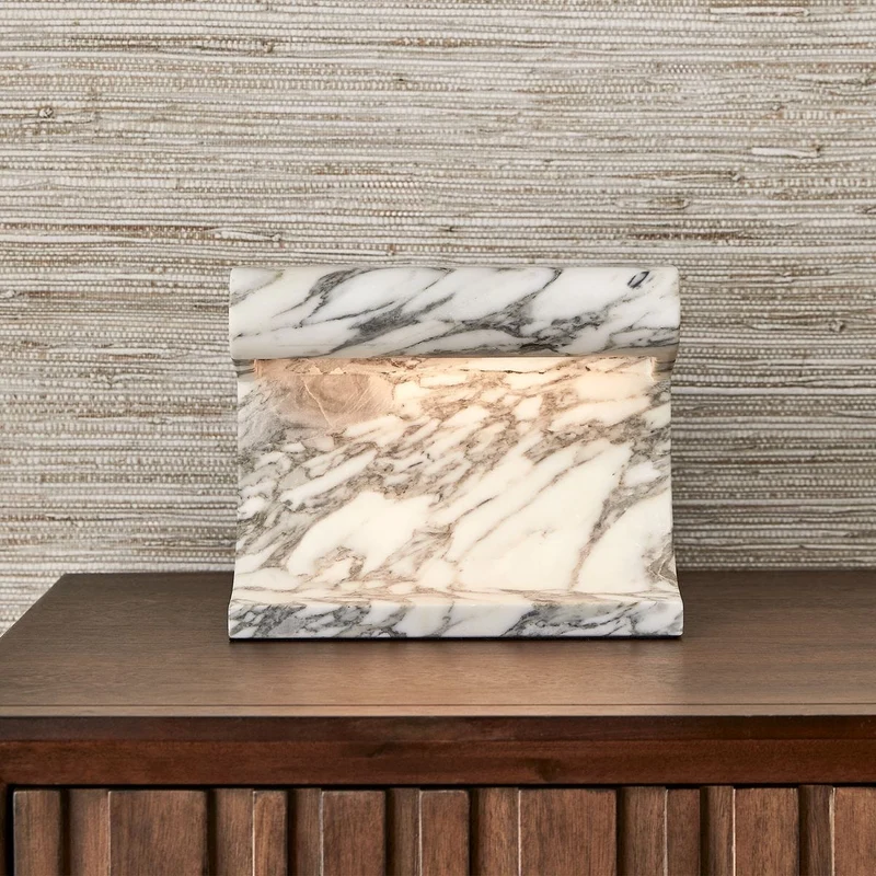 Carved Beam Rechargeable Mini Lamp in Arabescato Marble