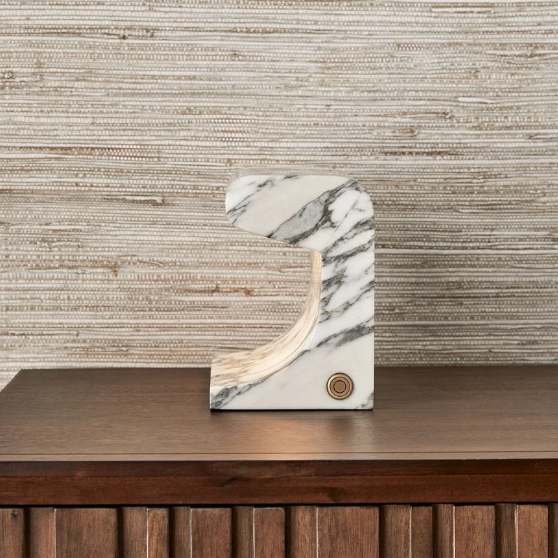 Carved Beam Rechargeable Mini Lamp in Arabescato Marble