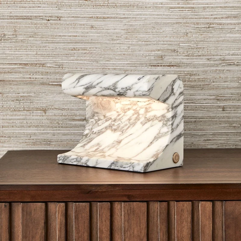 Carved Beam Rechargeable Mini Lamp in Arabescato Marble