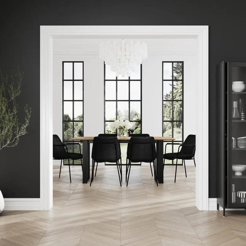 Antibes Black Dining Table 6 Carlo Black Chairs with Arms