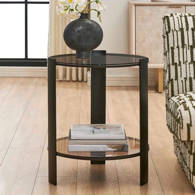 Hanson Side Table in Bronze and Dark Glass