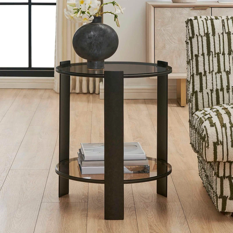 Hanson Side Table in Bronze and Dark Glass