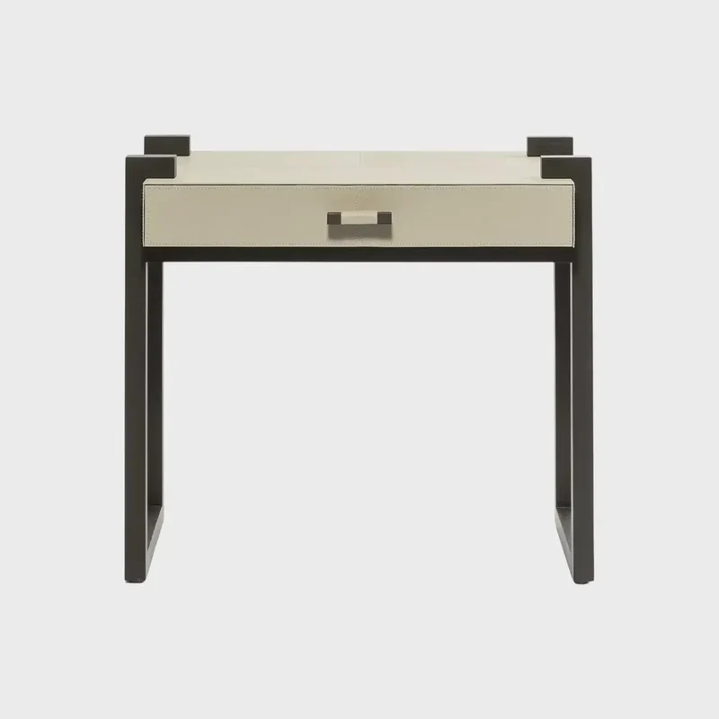 Linea Nera Side Table French Grey Leather