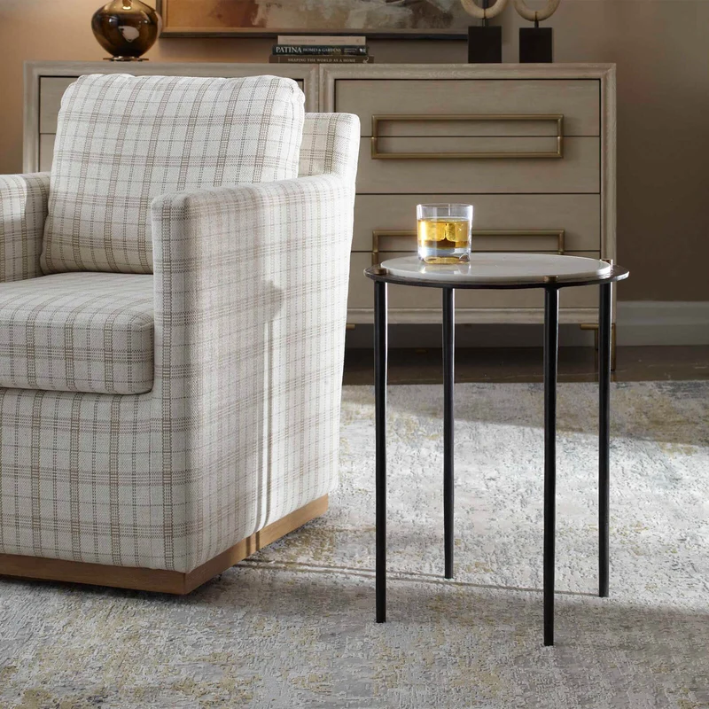 Wren Round White Marble Side Table