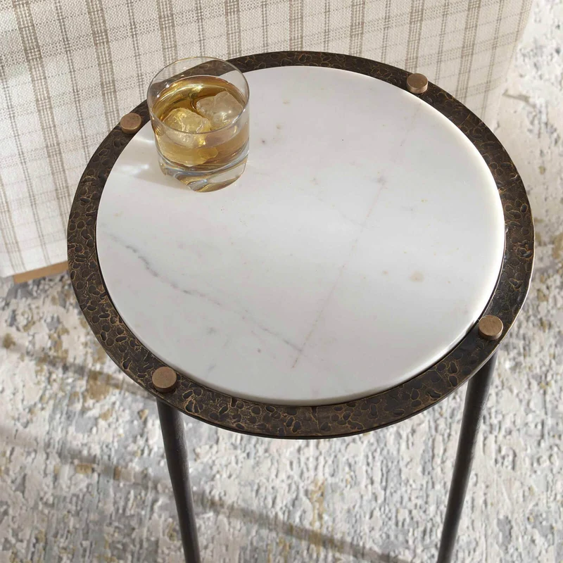 Wren Round White Marble Side Table