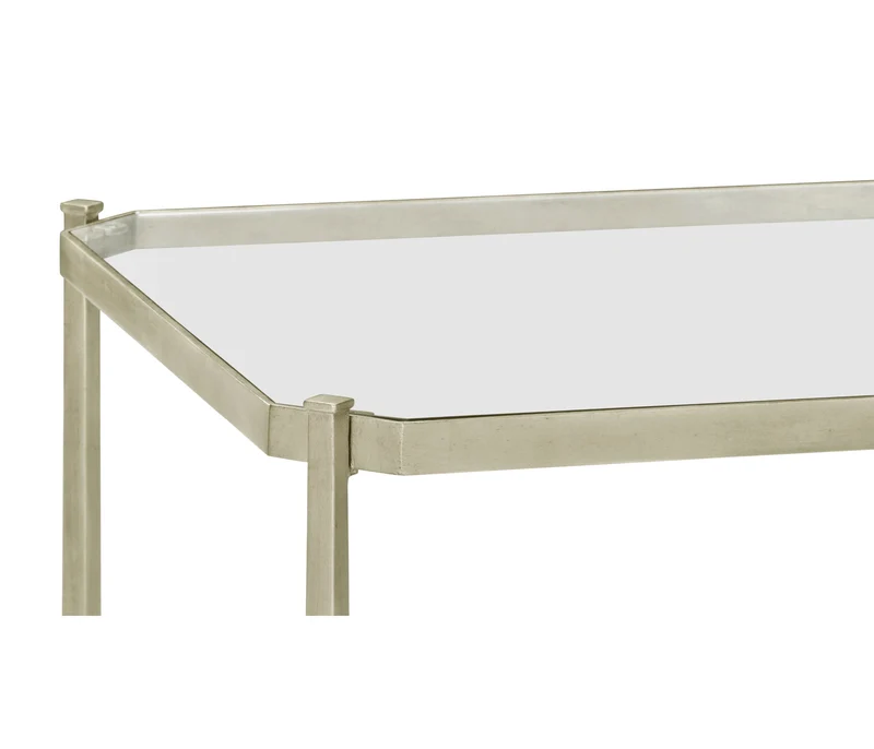 Square Side Table Contemporary with Glass Top - Silver