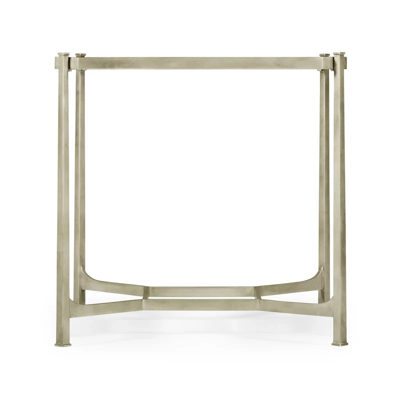 Square Side Table Contemporary with Glass Top - Silver