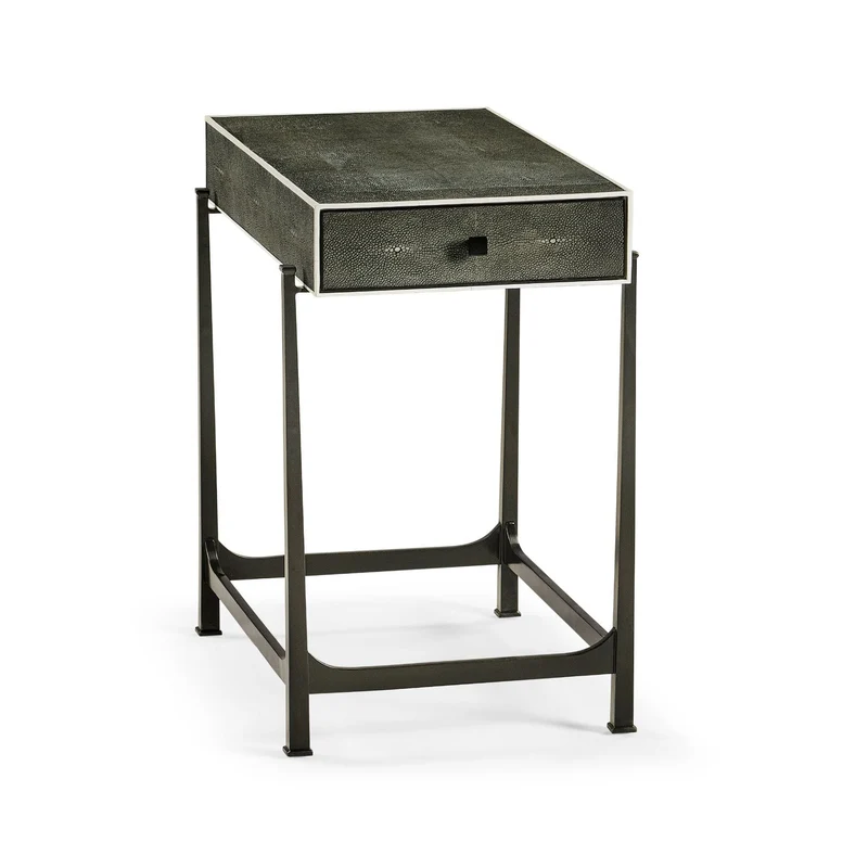 Side Table with Drawer Contemporary in Anthracite Shagreen - Bronze