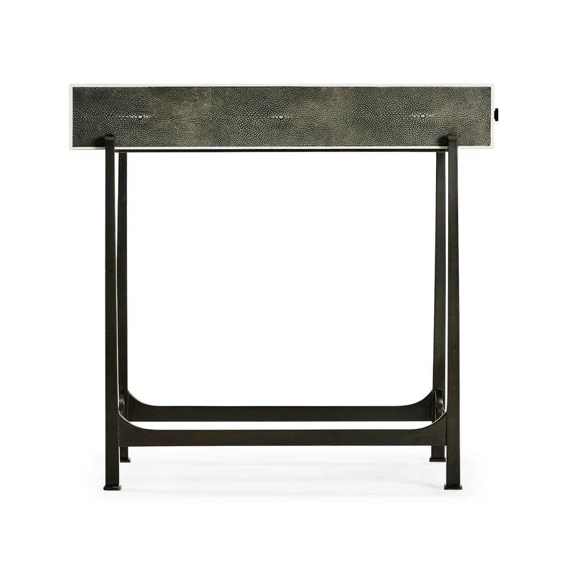 Side Table with Drawer Contemporary in Anthracite Shagreen - Bronze