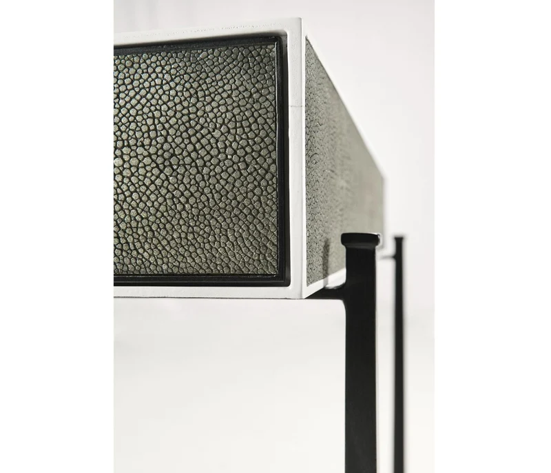 Side Table with Drawer Contemporary in Anthracite Shagreen - Bronze
