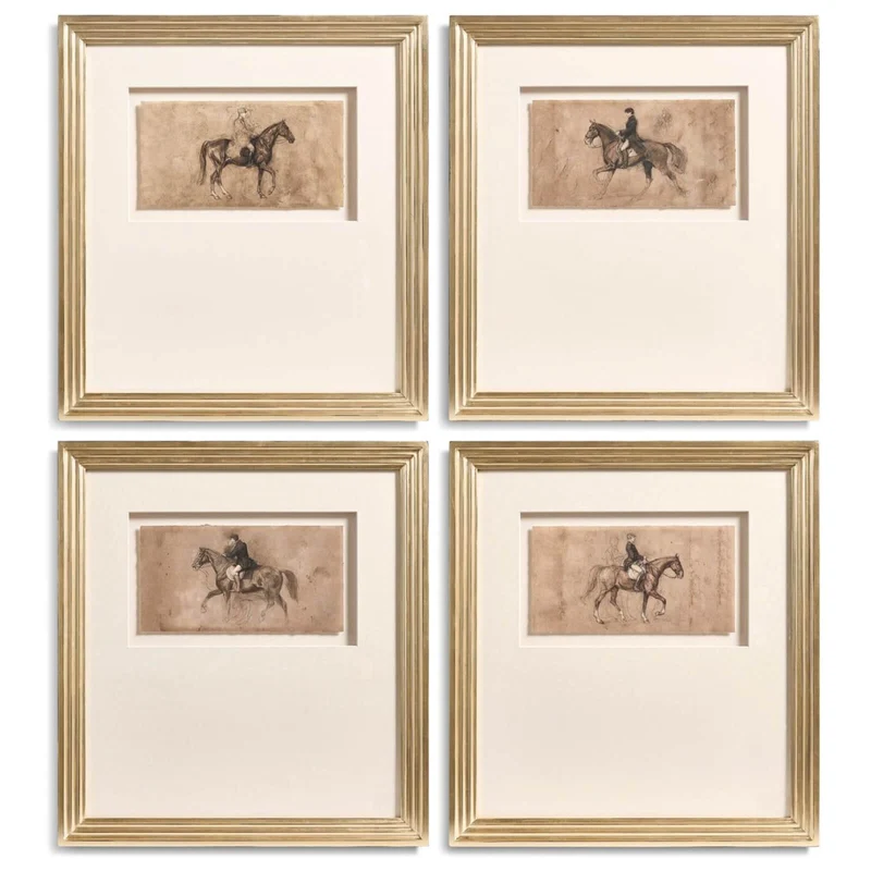 Equestrian Lines in Motion Framed Prints - Set of 4