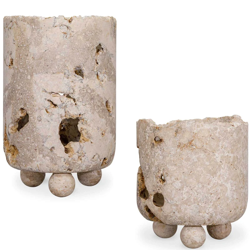 Quarried Stone Indoor-Outdoor Candleholders - Set of 2