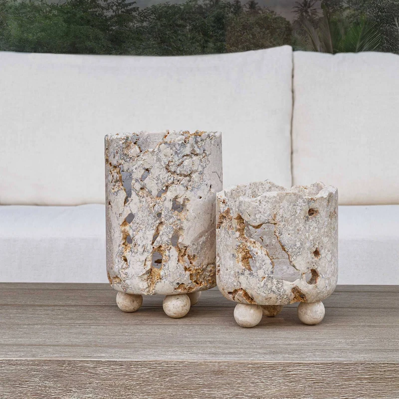 Quarried Stone Indoor-Outdoor Candleholders - Set of 2