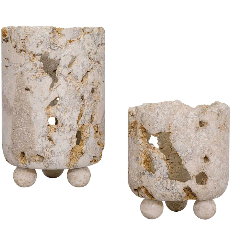 Quarried Stone Indoor-Outdoor Candleholders - Set of 2