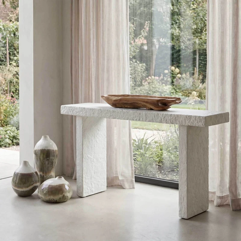 Hagan Indoor-Outdoor Console Table in Limestone