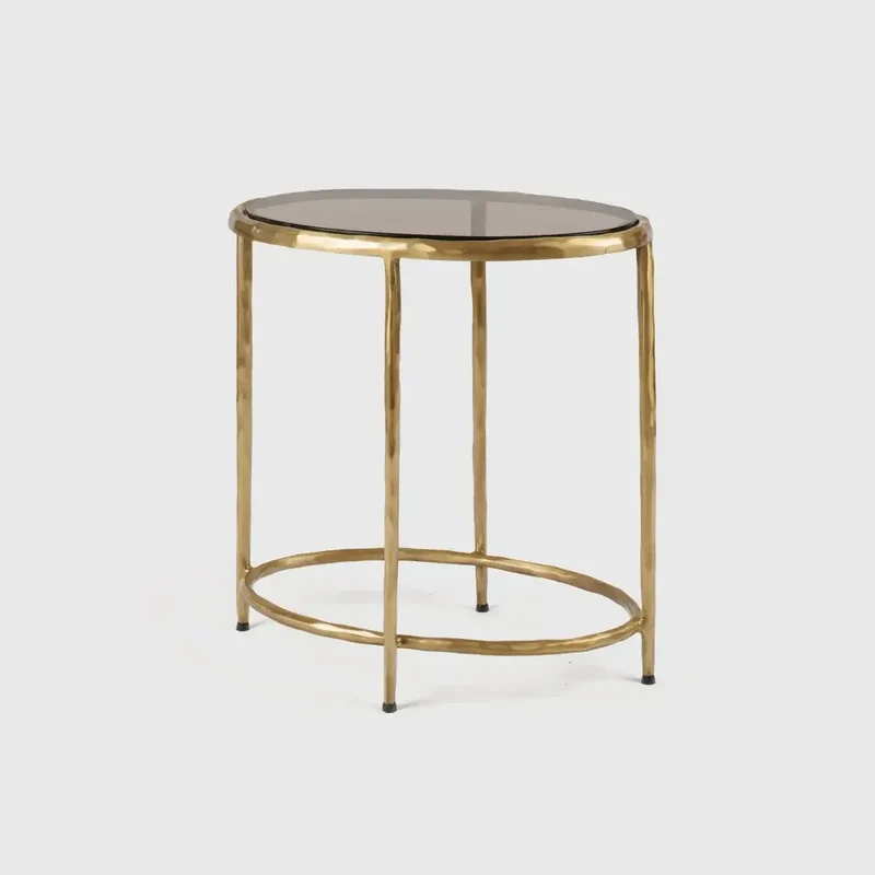 Forged Oval Side Table Bronze Satin Gilt