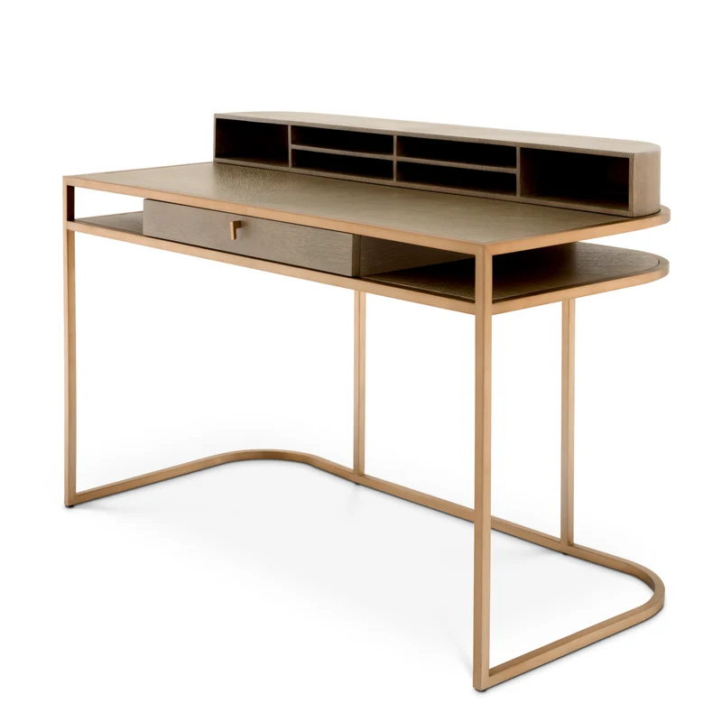 Desk Highland - Oak Veneer & Brushed Brass