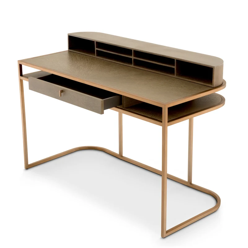 Desk Highland - Oak Veneer & Brushed Brass
