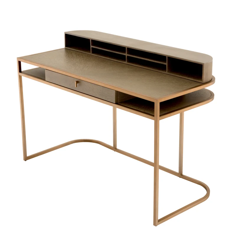 Desk Highland - Oak Veneer & Brushed Brass