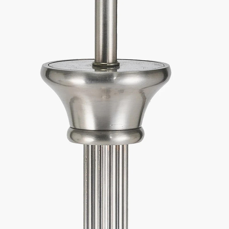Salvatore Antique Silver Metal Floor Lamp Base with Thiago 45cm Ocean Blue Stripe Mushroom Pleat Tapered Lampshade | OUTLET