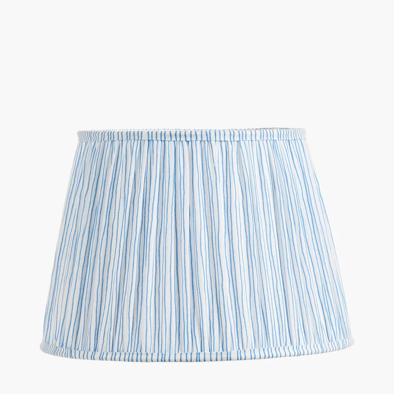 Salvatore Antique Silver Metal Floor Lamp Base with Thiago 45cm Ocean Blue Stripe Mushroom Pleat Tapered Lampshade | OUTLET